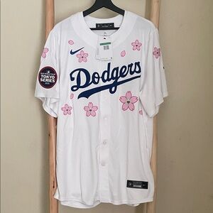 Nike White Dodgers Jersey with Pink Floral Accents